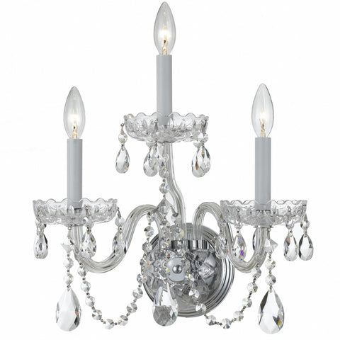 3 Light Polished Chrome Crystal Sconce Draped In Clear Swarovski Strass Crystal - C193-1033-CH-CL-S