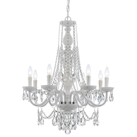 8 Light Wet White Eclectic Chandelier Draped In Clear Spectra Crystal - C193-1078-WW-CL-SAQ