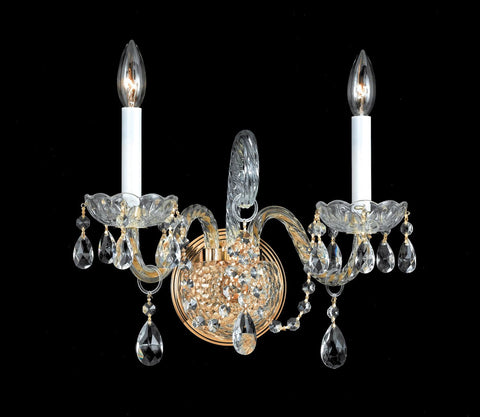 2 Light Polished Brass Crystal Sconce Draped In Clear Spectra Crystal - C193-1102-PB-CL-SAQ