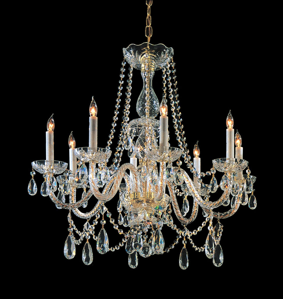 8 Light Polished Brass Crystal Chandelier Draped In Clear Spectra Crystal - C193-1128-PB-CL-SAQ
