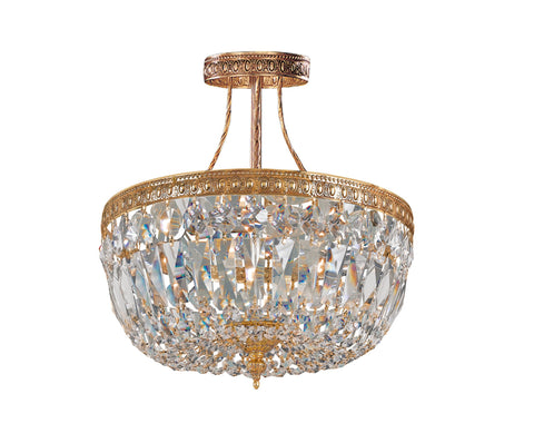 3 Light Olde Brass Traditional Ceiling Mount Draped In Clear Swarovski Strass Crystal - C193-119-10-OB-CL-S