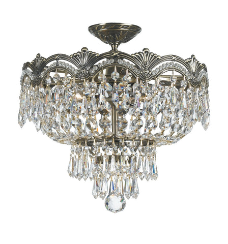 3 Light Historic Brass Crystal Ceiling Mount Draped In Clear Swarovski Strass Crystal - C193-1483-HB-CL-S