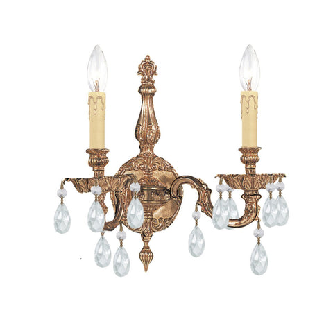2 Light Olde Brass Traditional Sconce Draped In Clear Hand Cut Crystal - C193-2502-OB-CL-MWP
