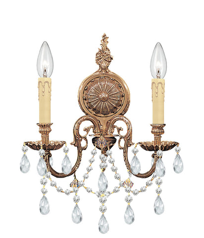 2 Light Olde Brass Traditional Sconce Draped In Clear Hand Cut Crystal - C193-2702-OB-CL-MWP