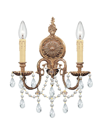 2 Light Olde Brass Traditional Sconce Draped In Clear Spectra Crystal - C193-2702-OB-CL-SAQ