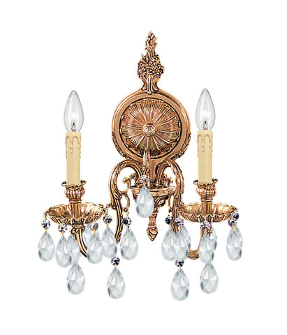 2 Light Olde Brass Traditional Sconce Draped In Clear Hand Cut Crystal - C193-2902-OB-CL-MWP