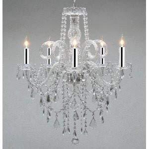 Swarovski Crystal Trimmed Chandelier! Authentic All Crystal Chandelier Chandeliers H30" X W24" Swag Plug In-Chandelier W/ 14' Feet Of Hanging Chain And Wire w/Chrome Sleeves! - A46-B43/B15/3/385/5 SW