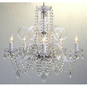 Swarovski Crystal Trimmed Chandelier Empire Victorian Chandelier H25" X W24" Swag Plug In-Chandelier W/ 14' Feet Of Hanging Chain And Wire - A46-B15/385/5Sw