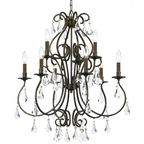 9 Light English Bronze Crystal Chandelier Draped In Clear Hand Cut Crystal - C193-5019-EB-CL-MWP
