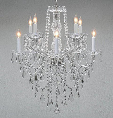 Swarovski Crystal Trimmed Chandelier Chandelier Lighting Crystal Chandeliers H 30" W 24" 10 Lights Swag Plug In-Chandelier W/ 14' Feet Of Hanging Chain And Wire - G46-B15/B13/1122/5+5 Sw