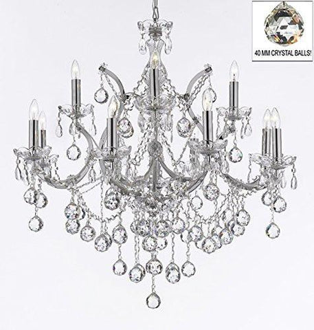 Maria Theresa Chandelier Lighting Crystal Chandeliers H 30" X W 28" Chrome Finish Dressed With Crystal Balls Trimmed With Spectratm Crystal - Reliable Crystal Quality By Swarovski - J10-B6/Chrome/26049/12+1Sw