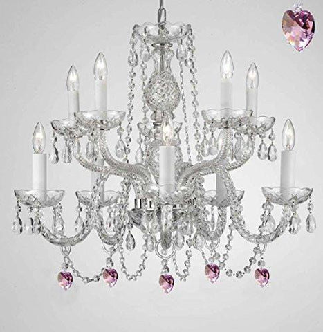 Empress Crystal (Tm) Chandelier Lighting With Pink Color Crystal Swag Plug In-Chandelier W/ 14' Feet Of Hanging Chain And Wire - G46-B15/B21/1122/5+5