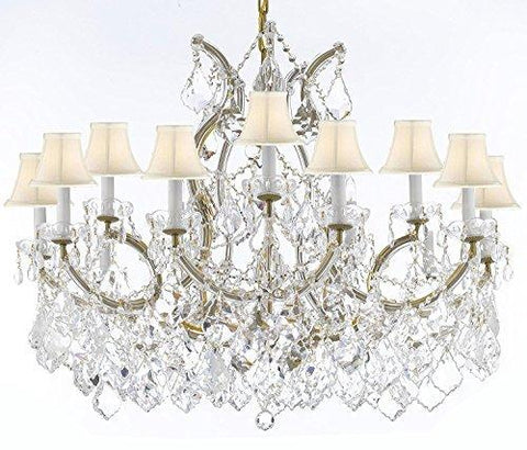 Maria Theresa Chandelier Crystal Lighting Chandeliers Lights Fixture Pendant Ceiling Lamp For Dining Room Entryway Living Room With Large Luxe Diamond Cut Crystals H28" X W37" - A83-B89/Whiteshades/21510/15+1Dc