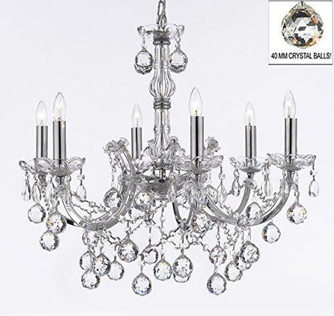 Maria Theresa Chandelier Lighting Crystal Chandeliers H 20" X W 22" Chrome Finish Dressed With Crystal Balls Trimmed With Spectratm Crystal - Reliable Crystal Quality By Swarovski - F83-B6/Chrome/2528/6Sw