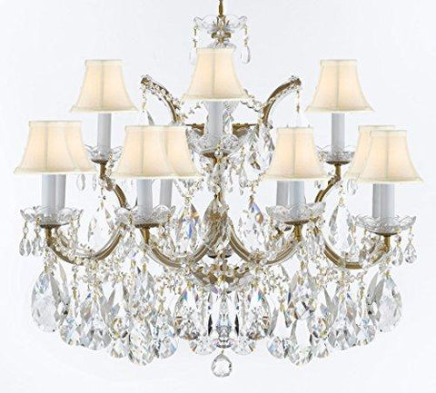 Maria Theresa Chandelier Crystal Lighting Chandeliers Lights Fixture Pendant Ceiling Lamp for Dining room, Entryway , Living room with Large, Luxe, Diamond Cut Crystals! H22" X W28" w/ White Shades - A83-WHITESHADES/B89/21532/12+1DC