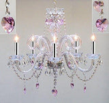 Swarovski Crystal Trimmed Chandelier! Chandelier Lighting with Crystal Pink Hearts w/Chrome Sleeves! H25 X W24 - Perfect for Kids' and Girls Bedrooms! - GO-A46-B43/HEARTS/387/5/PINK SW