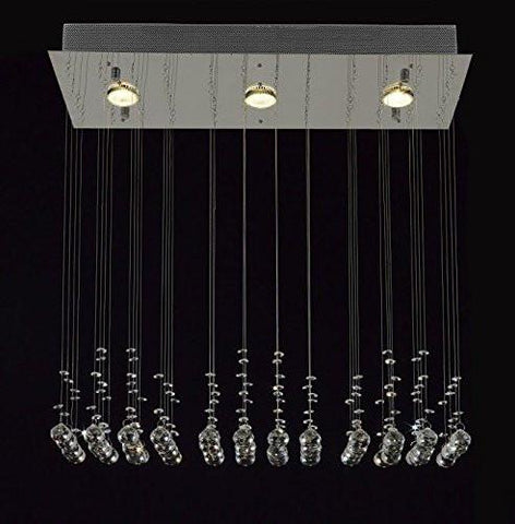 Three light Modern Chandelier Rain Drop Lighting Crystal Ball Fixture Pendant Ceiling Lamp H31 X W25 X Depth 10 Modern - C9076-strings