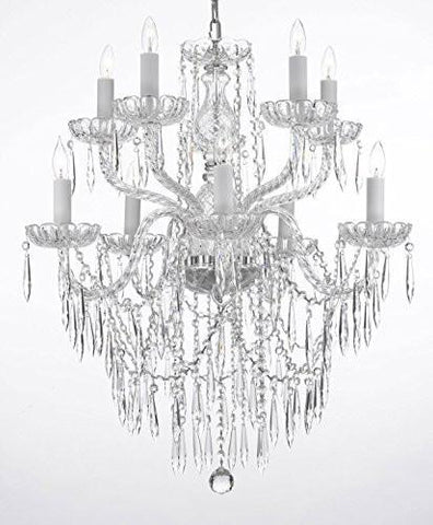 Empress Crystal (Tm) Icicle Waterfall Chandelier Lighting Dining Room Chandeliers H 30" W 24" 10 Lights Swag Plug In-Chandelier W/ 14' Feet Of Hanging Chain And Wire - G46-B15/B27/1122/5+5