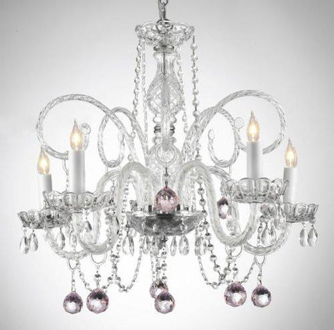 Crystal Chandelier Lighting With Pink Crystal Balls - A46-B3/385/5 - Pink Balls