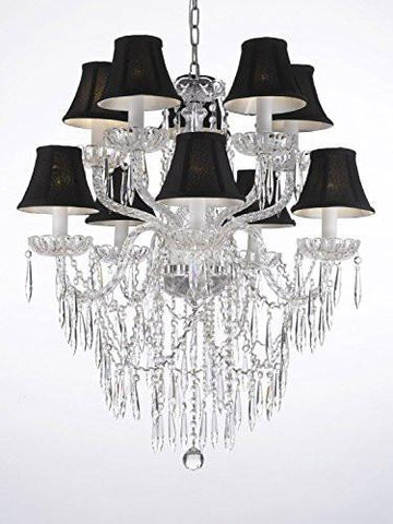 Empress Crystal (Tm) Icicle Waterfall Chandelier Lighting Dining Room Chandeliers H 30" W 24" With Black Shades Swag Plug In-Chandelier W/ 14' Feet Of Hanging Chain And Wire - G46-B15/Blackshades/B27/1122/5+5