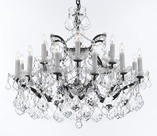 19th C. Baroque Iron & Crystal Chandelier Lighting H 22" x W 30" - Dressed With Large, Luxe Crystals Good for Dining room, Foyer, Entryway, Living Room, Bedroom - G93-B62/B89/995/18DC