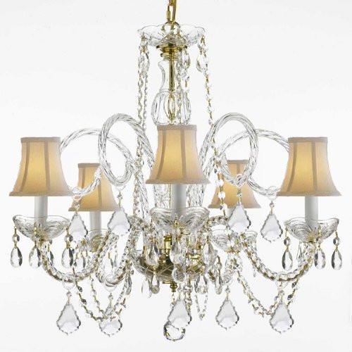 Crystal Chandelier Lighting With White Shades H 25" W 24" CjdG46Go