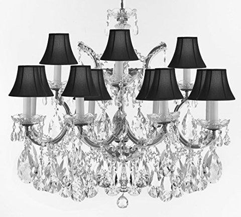Maria Theresa Chandelier Crystal Lighting Chandeliers Lights Fixture Pendant Ceiling Lamp for Dining room, Entryway , Living room with Large, Luxe, Diamond Cut Crystals! H22" X W28" w/ Black Shades - A83-CS/BLACKSHADES/B89/21532/12+1DC