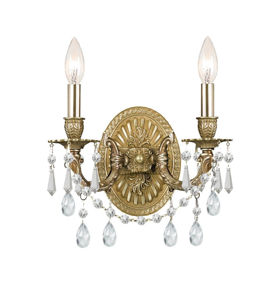 2 Light Aged Brass Traditional Sconce Draped In Clear Spectra Crystal - C193-5522-AG-CL-SAQ