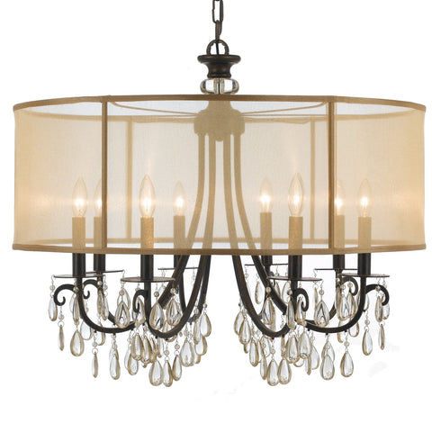 8 Light English Bronze Transitional Chandelier Draped In Etruscan Smooth Teardrop Almond Crystal - C193-5628-EB