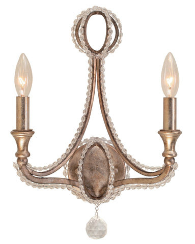 2 Light Distressed Twilight Eclectic Sconce Draped In Hand Cut Crystal Beads - C193-6762-DT