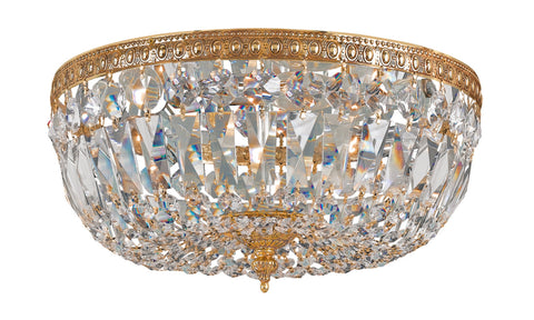 3 Light Olde Brass Traditional Ceiling Mount Draped In Clear Swarovski Strass Crystal - C193-712-OB-CL-S