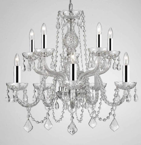 Chandelier Lighting Empress Crystal (tm) Chandeliers H25" X W24" 10 LIGHTS! SWAG PLUG IN-CHANDELIER W/14' FEET OF HANGING CHAIN AND WIRE WITH CHROME SLEEVES - A46-B43/B15/CS/1122/5+5