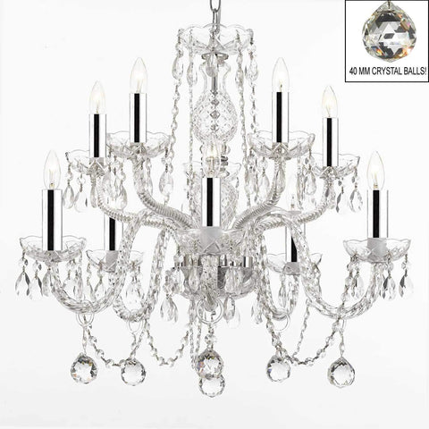 ALL EMPRESS CRYSTAL (tm) CHANDELIER LIGHTING CHANDELIERS WITH 40MM CRYSTAL BALLS! SWAG PLUG IN-CHANDELIER W/14' FEET OF HANGING CHAIN AND WIRE W/CHROME SLEEVES! - A46-B43/B15/B6/CS/1122/5+5