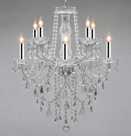 Chandelier Lighting Empress Crystal (tm) Chandeliers w/Chrome Sleeves! H 30" W 24" 10 Lights! Swag Plug in-Chandelier W/ 14' Feet of Hanging Chain and Wire! - G46-B43/B15/B13/1122/5+5