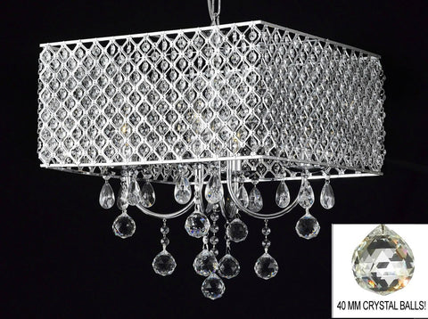 Modern Contemporary Chrome / Crystal 4-light Square Ceiling Chandelier Chandeliers Lighting With 40MM CRYSTAL BALLS - G7-B6/2129/4