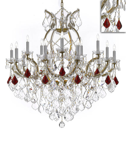 Maria Theresa Chandelier Crystal Lighting Chandeliers Lights Fixture Pendant Ceiling Lamp for Dining room, Entryway , Living room H38" X W37" - Dressed with Ruby Red Crystals - A83-B98/21510/15+1