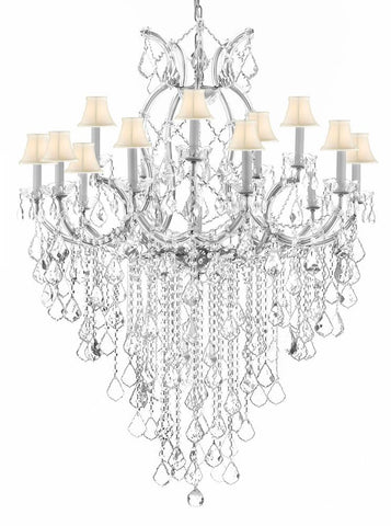 Maria Theresa Chandelier Empress Crystal (tm) Lighting Chandeliers H50" X W37" With White Shades! GREAT FOR LARGE FOYER / ENTRYWAY! - A83-B12/SILVER/SC/Whiteshades/21510/15+1