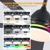 Ceiling Fans with Lights, 52 Inch Low Profile Ceiling Fan with Light and Remote Control,Reversible, RGB_3CCT, Dimmable, Quiet, Black Ceiling Fan for Bedroom Indoor/Outdoor Use