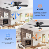 Flush Mount Ceiling Fans with Lights - 46" Black Low Profile Ceiling Fan Light with Remote/APP, 6 Speeds Mute Reversible Motor, Modern Ceiling Fans for Indoor and Outdoor, Bedroom, Patios