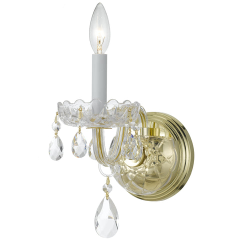 1 Light Polished Brass Crystal Sconce Draped In Clear Hand Cut Crystal - C193-1031-PB-CL-MWP