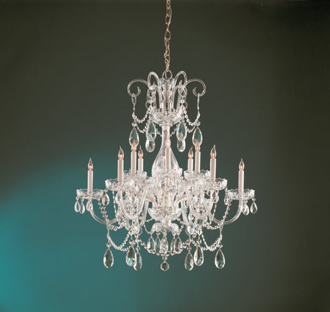 12 Light Polished Brass Crystal Chandelier Draped In Clear Hand Cut Crystal - C193-1035-PB-CL-MWP