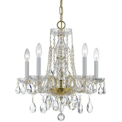 5 Light Polished Brass Crystal Mini Chandelier Draped In Clear Hand Cut Crystal - C193-1061-PB-CL-MWP