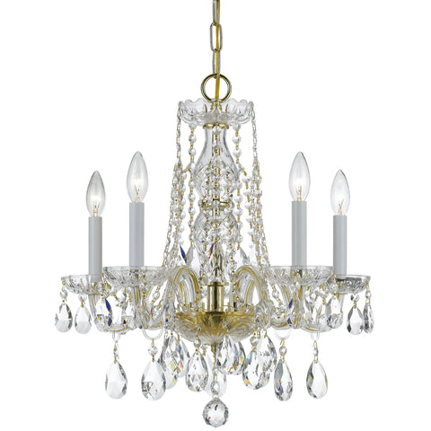 5 Light Polished Brass Crystal Mini Chandelier Draped In Clear Spectra Crystal - C193-1061-PB-CL-SAQ