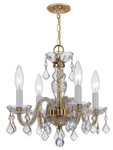 4 Light Polished Brass Crystal Mini Chandelier Draped In Clear Hand Cut Crystal - C193-1064-PB-CL-MWP
