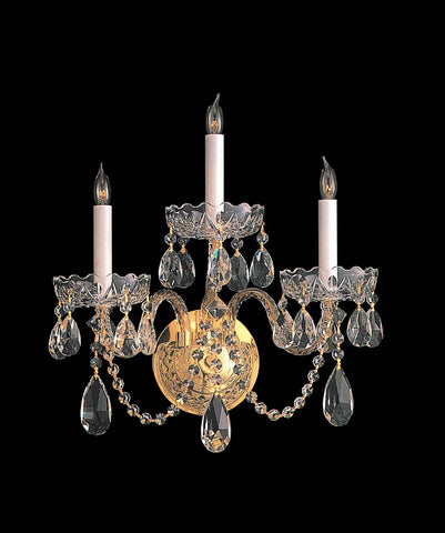 3 Light Polished Brass Crystal Sconce Draped In Clear Spectra Crystal - C193-1103-PB-CL-SAQ