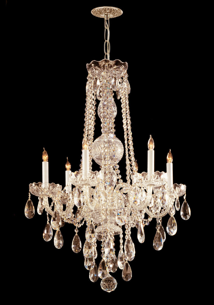 6 Light Polished Brass Crystal Chandelier Draped In Clear Hand Cut Crystal - C193-1106-PB-CL-MWP