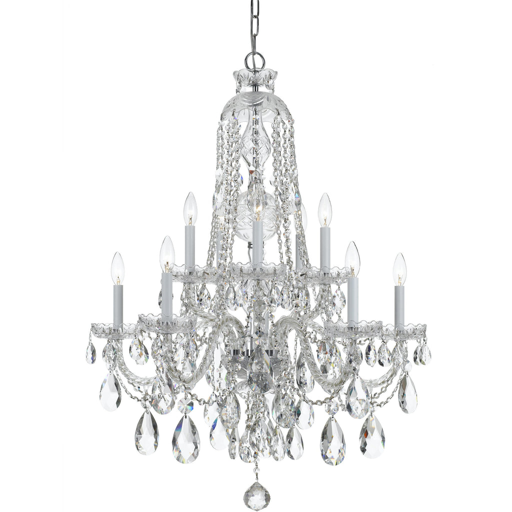 10 Light Polished Chrome Crystal Chandelier Draped In Clear Swarovski Strass Crystal - C193-1110-CH-CL-S