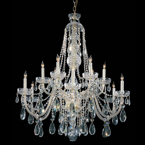 12 Light Polished Brass Crystal Chandelier Draped In Clear Hand Cut Crystal - C193-1114-PB-CL-MWP