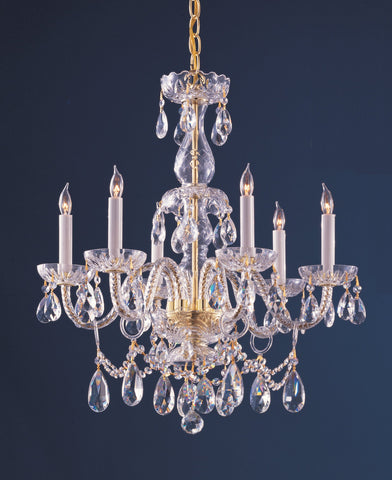 6 Light Polished Brass Crystal Chandelier Draped In Clear Hand Cut Crystal - C193-1126-PB-CL-MWP