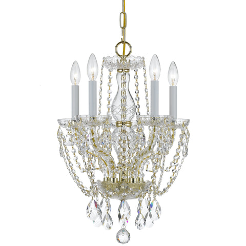 5 Light Polished Brass Crystal Mini Chandelier Draped In Clear Hand Cut Crystal - C193-1129-PB-CL-MWP